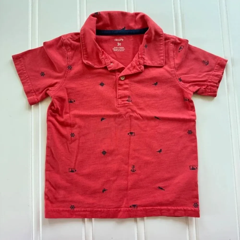 4/$10 - Carter’s Toddler Boys Summer Nautical Polo Cotton T Shirt | 3T